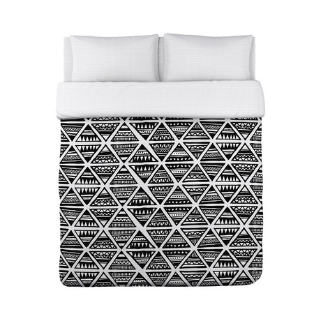Tribal Triangles Duvet Cover // Black (Twin)