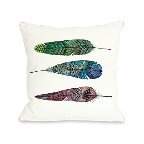 Apache Rainbow Feather Pillow // White (16"L x 16"W x 3"H)