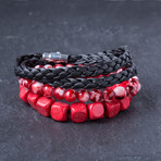 Square Bead Bracelet Set // Red