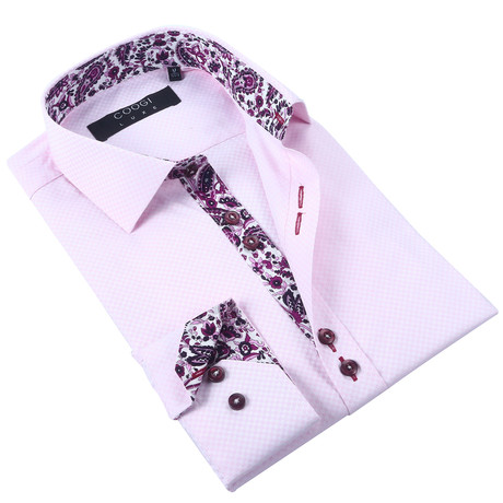 Coogi // Solid Button-Up + Paisley Trim // Pink (2XL)