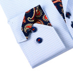 Solid Button-Up + Paisley Trim // Light Blue (M)