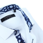 Solid Button-Up + Paisley Trim // White (M)