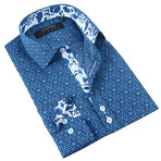 Classic Button-Up + Floral Trim // Blue (S)