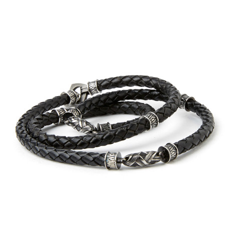 Ceramic Leather Bracelet // Grey + Black