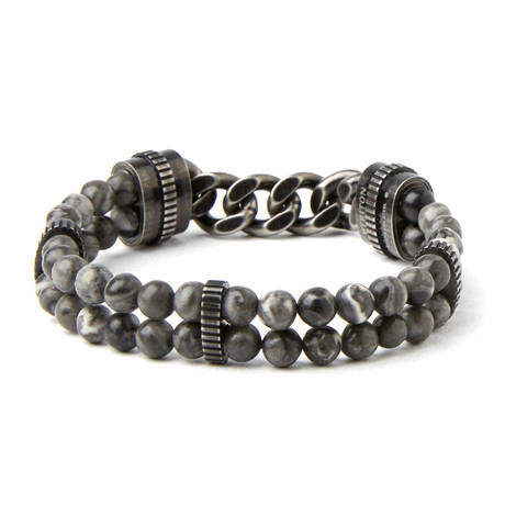 Jasper Bead Bracelet // Grey + Black
