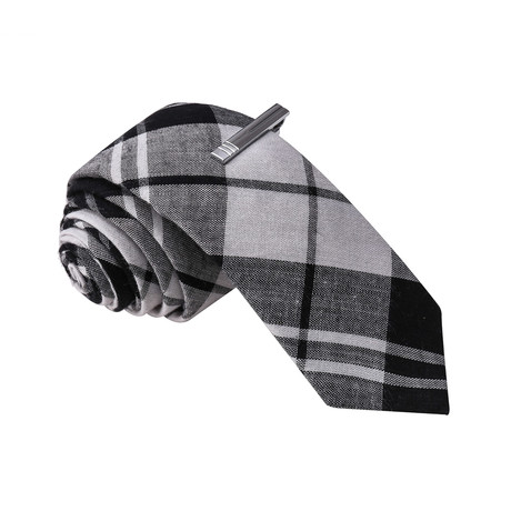 Beware of Smog Plaid + Tie Clip // Black + White