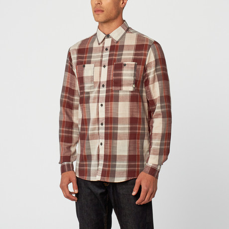 Jarred Plaid Long-Sleeve Shirt // Burgundy (S)