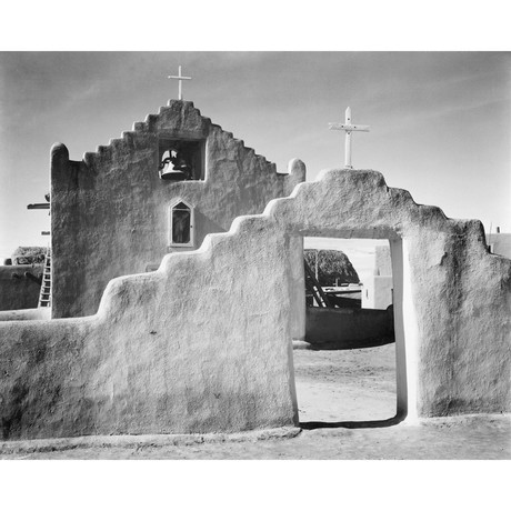 Full side view of Church in Taos Pueblo National Historic Landmark // New Mexico, 1941 (16"W x 12.75"H)