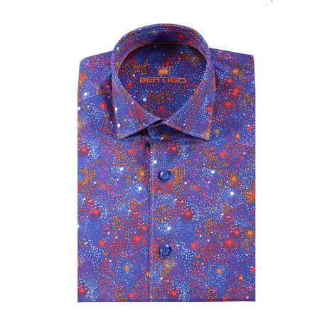 Asher Button-Up Shirt // Midnight Blue + Red Dot (L)