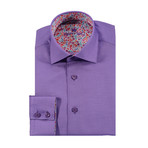 Bertigo // Pioli Solid Button-Up Shirt + Floral Trim // Purple (M)