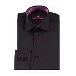 Bertigo // Terry Solid Button-Up Shirt + Floral Trim // Black (S)