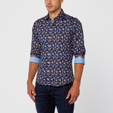 Casual Floral Dress Shirt // Navy (XS)