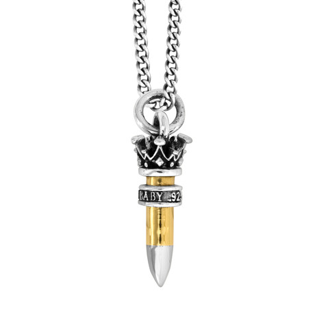 22 Caliber Bullet + Silver Crown Pendant