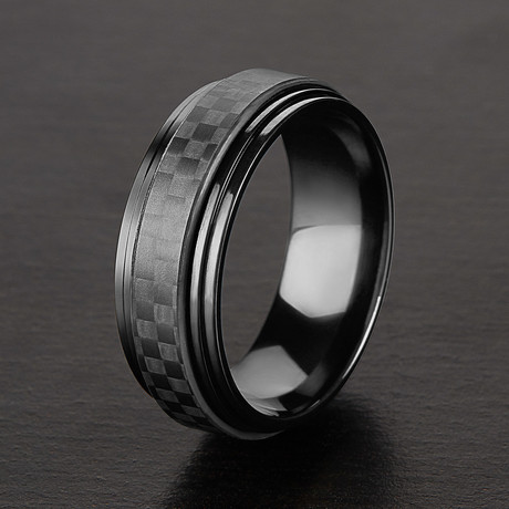 High Polish Ridged Ring // Black IP (Size 8)