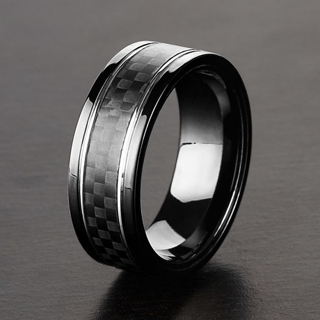 Silver Grooved Ring // Black IP (Size 8)