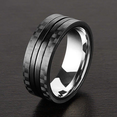 Brushed Grooved Ring // Black IP (Size 8)