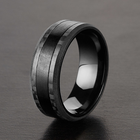 Brushed Beveled Ring // Black IP (Size 8)