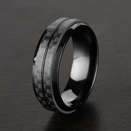 Dual Stripe Beveled Ring // Black IP (Size 8)