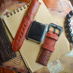 Handmade Genuine Toad Strap // Tribal Stitching (Red)
