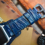 Handmade Genuine Crocodile Belly Bund Strap (Dark Blue)