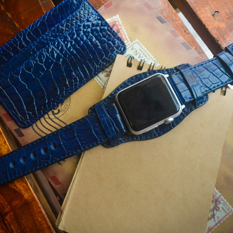 Handmade Genuine Crocodile Belly Bund Strap (Dark Blue)