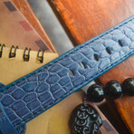 Handmade Genuine Crocodile Belly Bund Strap (Dark Blue)