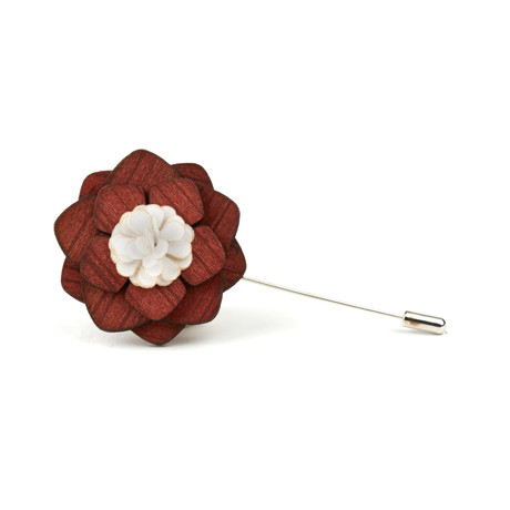 Wooden Orchid Lapel Pin // Cherrywood + White
