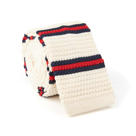 Knit Tie // Off White + Navy + Red Stripe