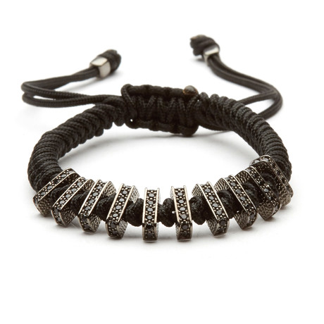 Long Stoppers Macrame Bracelet // Silver + Black