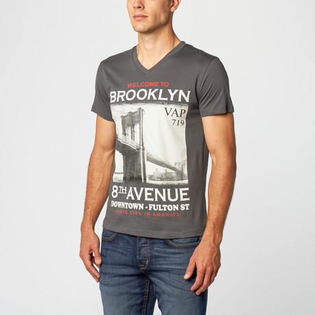 Brooklyn Bridge V-Neck T-Shirt // Gray (S)