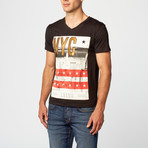 NYC Stars V-Neck T-Shirt // Black (L)