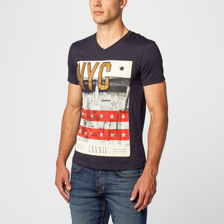 NYC Stars V-Neck T-Shirt // Navy (S)