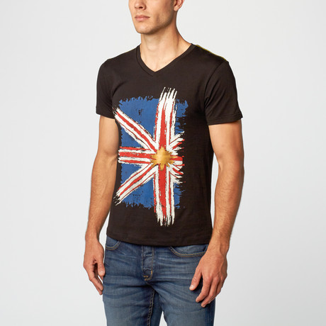 Hand-Drawn Union Jack V-Neck T-Shirt // Black (S)