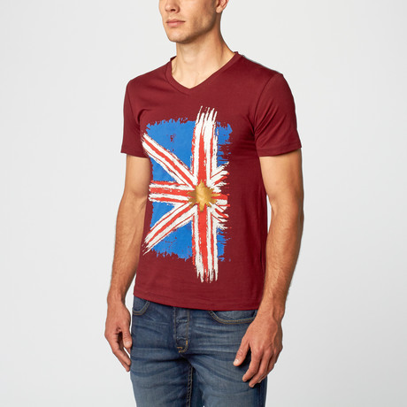 Hand-Drawn Union Jack V-Neck T-Shirt // Burgundy (S)