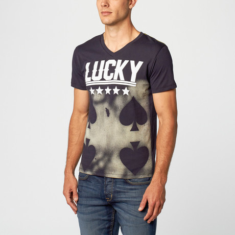 Luck Spades V-Neck T-Shirt // Navy (S)