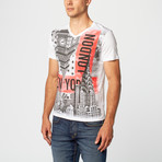 New York + London V-Neck T-Shirt // White (3XL)