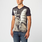 David Pisa V-Neck T-Shirt // Navy (M)