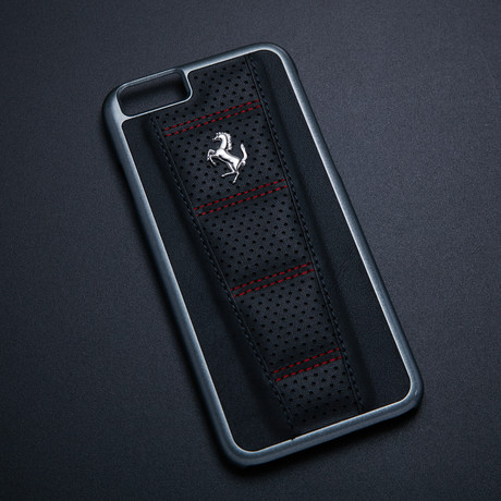 Ferrari Hard Case // Black Leather + Stripe (iPhone 6/6S)