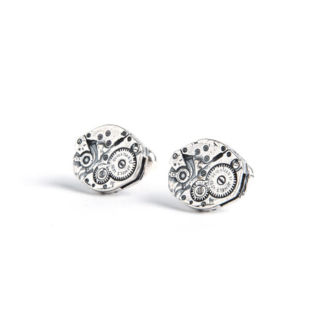 Steampunk Cufflinks (Silver Plated White Bronze)