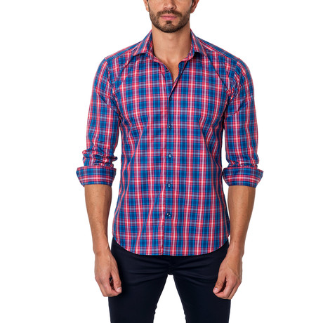 Picnic Plaid Button-Up Shirt // Blue + Red (S)