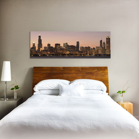 Chicago Panoramic Skyline Cityscape // Dusk (36"W x 12"H x 0.75"D)