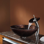 Kraus Pluto Glass Vessel Sink + Waterfall Faucet (Chrome)