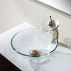 Crystal Clear Glass Vessel Sink + Waterfall Faucet (Chrome)