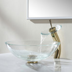 Crystal Clear Glass Vessel Sink + Waterfall Faucet (Chrome)