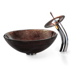 Copper Illusion Glass Vessel Sink + Waterfall Faucet (Chrome)