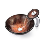 Copper Illusion Glass Vessel Sink + Waterfall Faucet (Chrome)