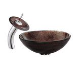 Copper Illusion Glass Vessel Sink + Waterfall Faucet (Chrome)