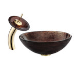 Copper Illusion Glass Vessel Sink + Waterfall Faucet (Chrome)