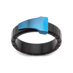 Stainless Steel Triangle Groove Line Ring // Blue + Black (Size: 10)