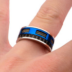 Cable Steel Inlayed Ring // Blue + Black (Size 9)
